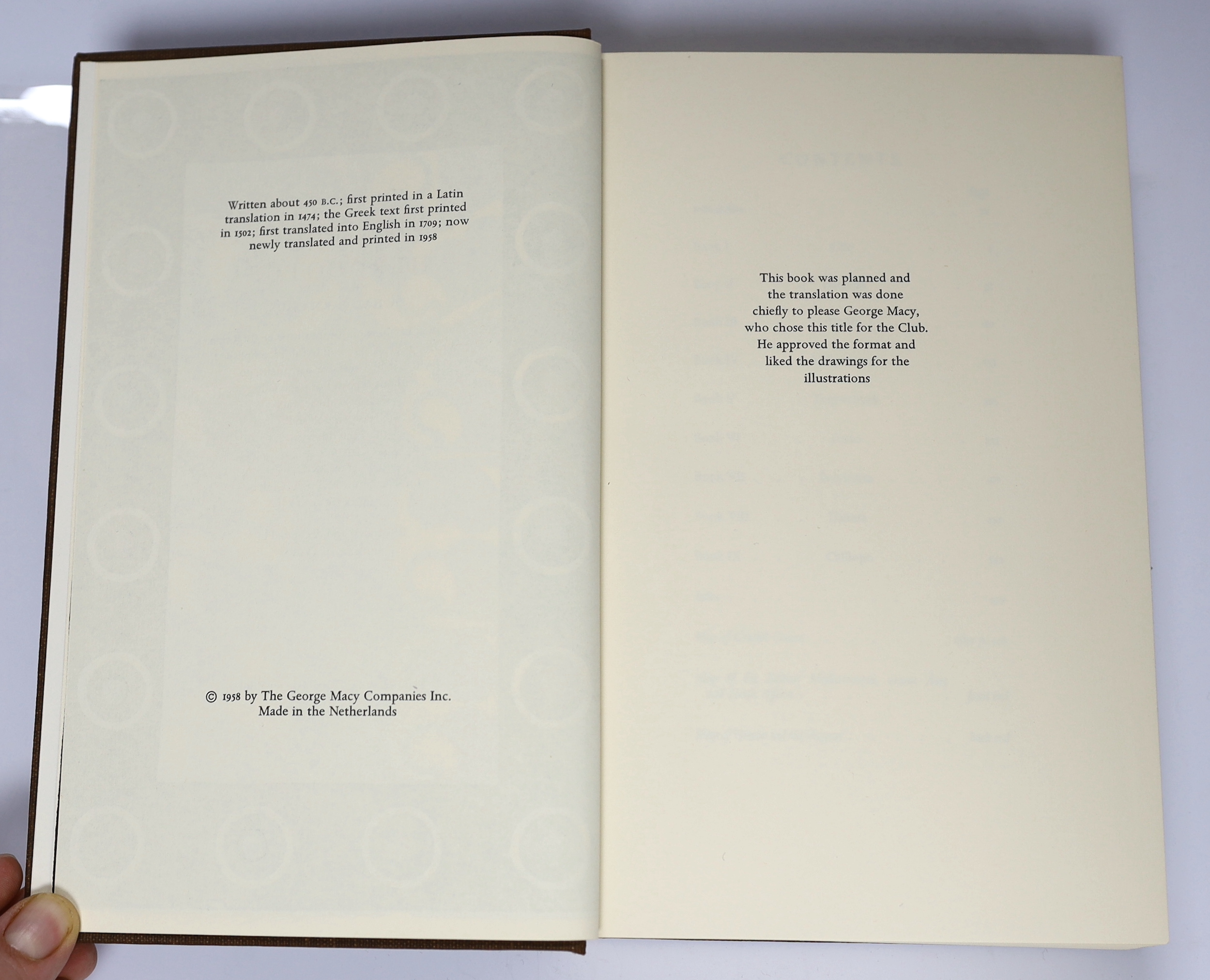 Herodotus - The Histories of Herodotus of Halicarnassus, translated by Harry Carter, illustrated by Edward Bawden, one of 1500, 4to, gilt lettered brown cloth, with map endpapers, Joh. Enschede en Zonen, Haarlem, 1958, w